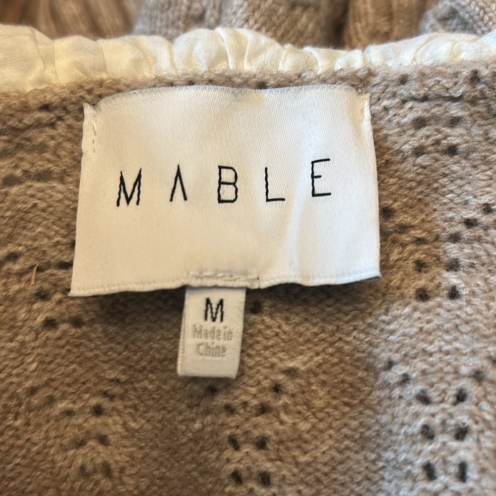 Women's Tan Cardigan Sweater with White Collar - Picture 5 of 6